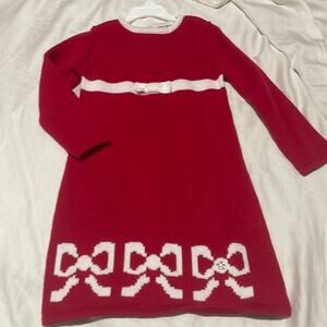 Hartstrings 5/6 red sweater dress white empire waists bow and hemline bows euc